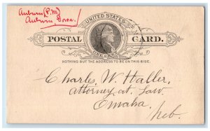 1888 Parker Collector CW Haller Auburn Iowa IA Omaha Nebraska NE Postal Card