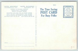 Jacksonville FL~Savannah GA~Fireproof Hotels~Busy Persons Correspondence c1930