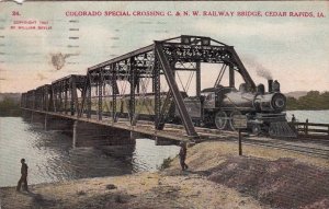 Postcard Railroad Colorado Special Crossing C & NW Railway Bridge Cedar Raids IA