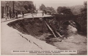 Flood Damage Disaster Holmfirth Yorkshire PB Real Photo Old Postcard