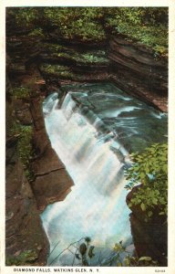 Vintage Postcard Diamond Falls Watkins Glen Waterfalls Schuyler County New York