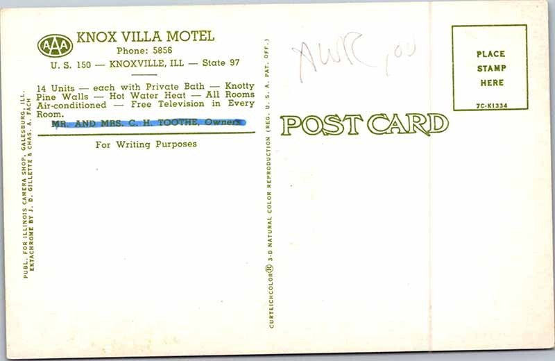 Postcard MOTEL SCENE Knoxville Illinois IL AM8457