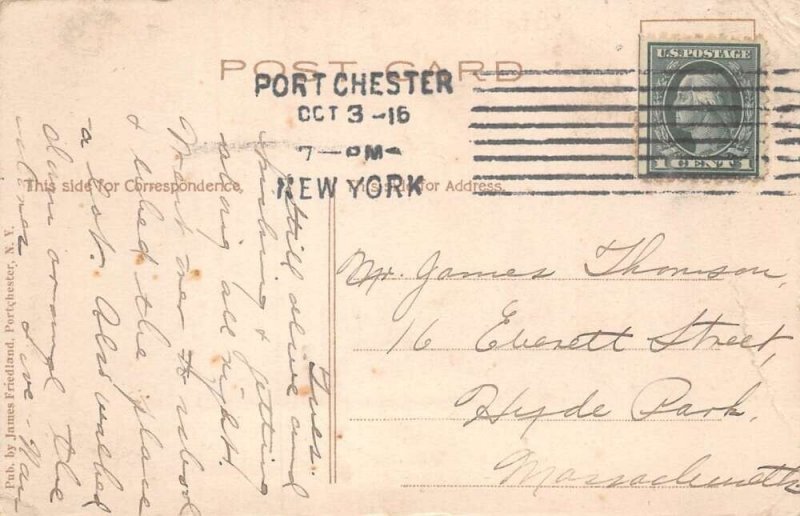 Port Chester New York Boat Arrival at Harbor Vintage Postcard AA85488