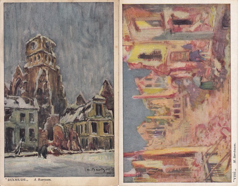 Belgium unit of 2 postcards Diksmuide by A. Baertsoen & Visé by Mr. Sterckmans 