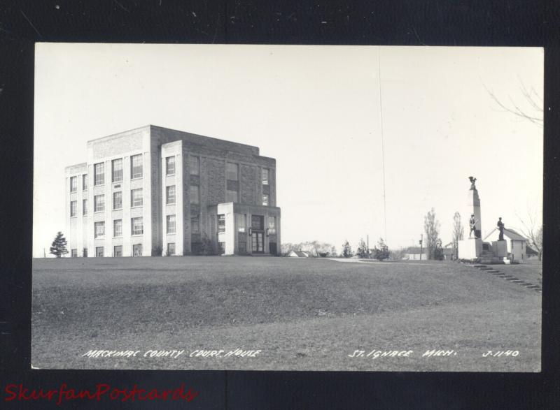 RPPC ST. IGNACE MICHIGAN MACKINAC COUNTY COURT HOUSE REAL PHOTO POSTCARD