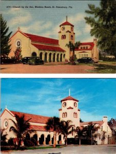 2~Postcards St Petersburg, Florida CHURCH BY THE SEA~Madeira Beach  LINEN~CHROME