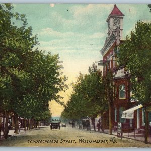 c1900s WIlliamsport, MD Conococheague Street View Downtown Car Bakery Shops A188