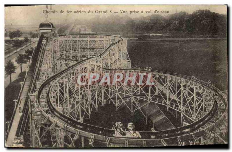 Old Postcard Fete Foraine Railway aerial view of the large 8 taken a theft & ...