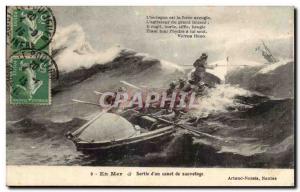 Old Postcard Boat In Sea Sertie sanvetage of a canoe