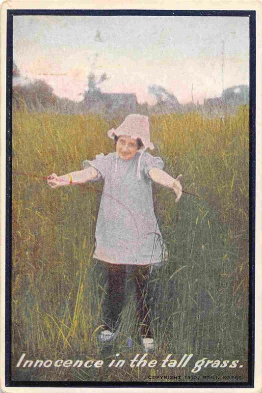 Innocence in the Tall Grass Woman Offers Hug Benjamin Kress 1910c postcard