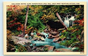 Hiking Rainbow Rocky Spur Trail Great Smoky Mountains Park Vintage Postcard A53