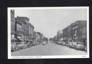 BRAZIL INDIANA DOWNTOWN NATIONAL AVE. STREET SCENE OLD CARS VINTAGE POSTCARD