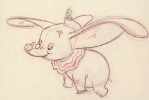 Dumbo First Learning To Fly Disney Film Sketch Art Painting Postcard