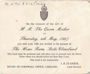 The Queen Mother Cornwall 1967 Invitation To Climsland Farm Antique Royal Car...