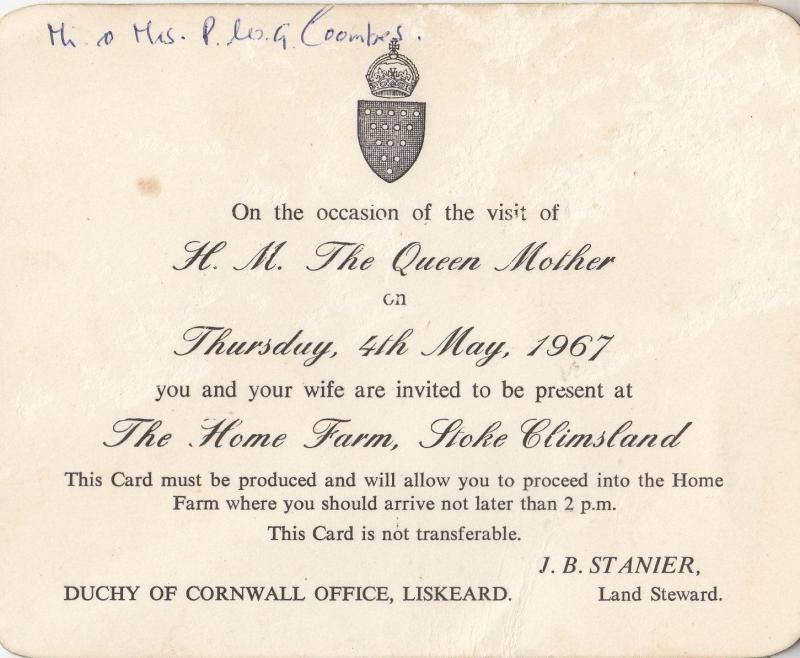 The Queen Mother Cornwall 1967 Invitation To Climsland Farm Antique Royal Car...