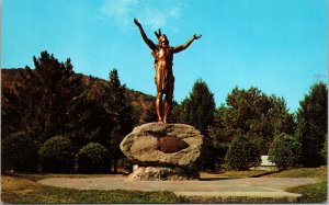 Historic Indian Statue Hail To Sunrise Charlemont Massachusetts Chrome Postcard 