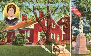 Vintage Postcard Jennie Wade House And Monument Gettysburg Pennsylvania L.E.S.