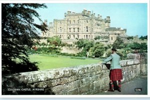 Culzean Castle Ayrshire Scotland w Visitor in Scottish Kilt Postcard