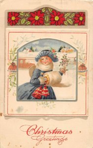 G6/ Merry Christmas Holiday Postcard c1910 Pretty Girl Muff Opens Up 14