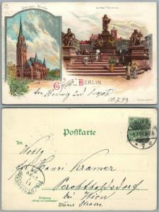 GRUSS AUS BERLIN GERMANY 1899 ANTIQUE POSTCARD w/ STAMP