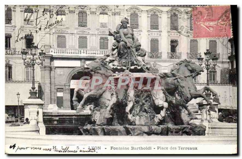 Old Postcard Fontaine Bartholdi Lyon Place Bellecour