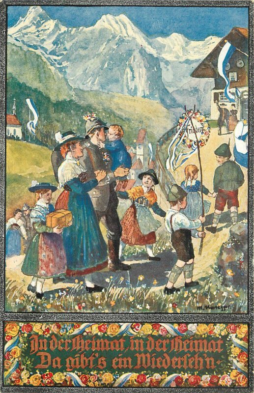 Art Postcard Swiss Soldier Returning Home in the Alps Mar Honegger