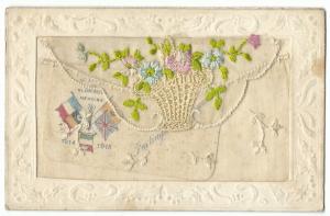 WW1 Silk Embroidered PC, Envelope Type W Insert, Basket of Flowers to Flap 