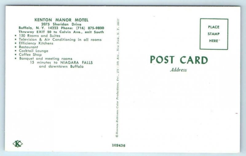BUFFALO, New York NY ~ Roadside KENTON MANOR MOTEL 1960s-70s  Postcard