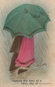 Rainy Day At Grassington Yorkshire Umbrella Old Comic Postcard