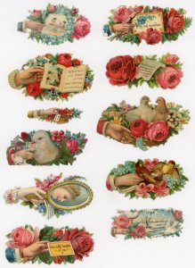 1880s-90s Die Cut Victorian Hands Reveal w/ Flowers Lot F220