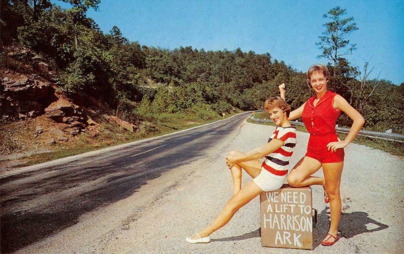 Ozark Playground Series Harrison, AR Women Hitchhiking c1960s Vintage Postcard