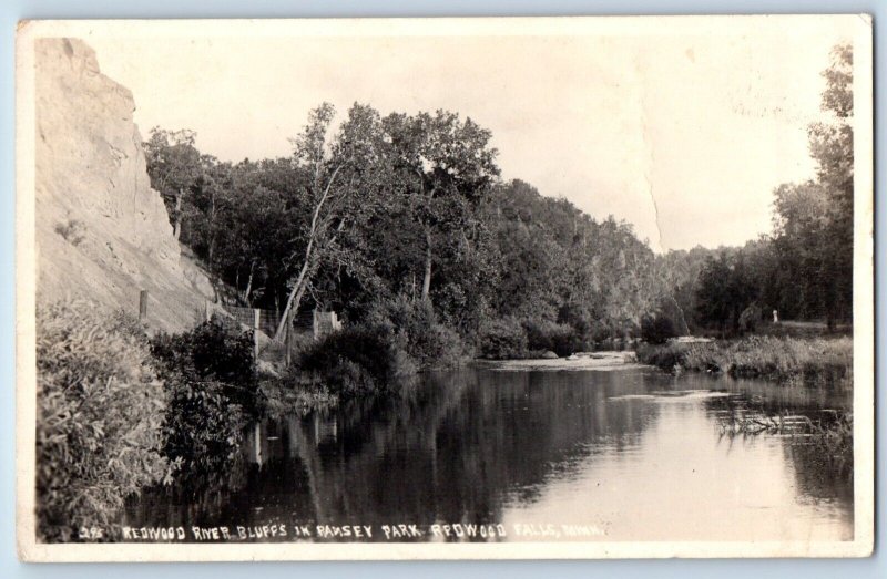 Redwood Falls Minnesota MN Postcard RPPC Photo Redwood River Bluffs Ramsey Park