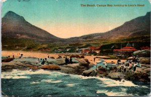 South Africa The Beach Camps Bay Looking To Lions Head Vintage Postcard C012