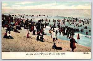 1907 Sunday School Picnic Ocean City Maryland MD Posted Bathing Beach Postcard