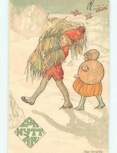 Divided-Back NEW YEAR SCENE Great Postcard W7616