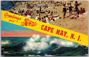 1974 Greetings From Cape May New Jersey Surf Wave Beach Bathing Posted Postcard