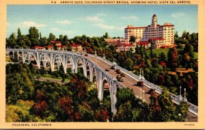 California Pasadena Arroyo Seco Colorado Street Bridge Showing Hotel Vista De...