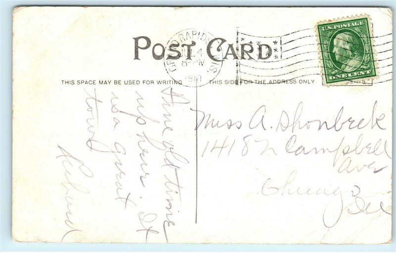 Belle Isle Bridge Grand Rapids Wisconsin WI 1910 Vintage Postcard E43