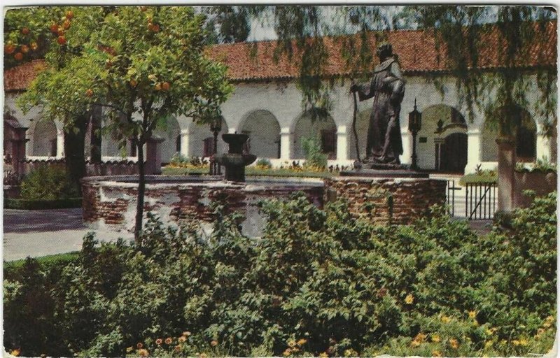 posted 1957 postcard, San Fernando Mission, California