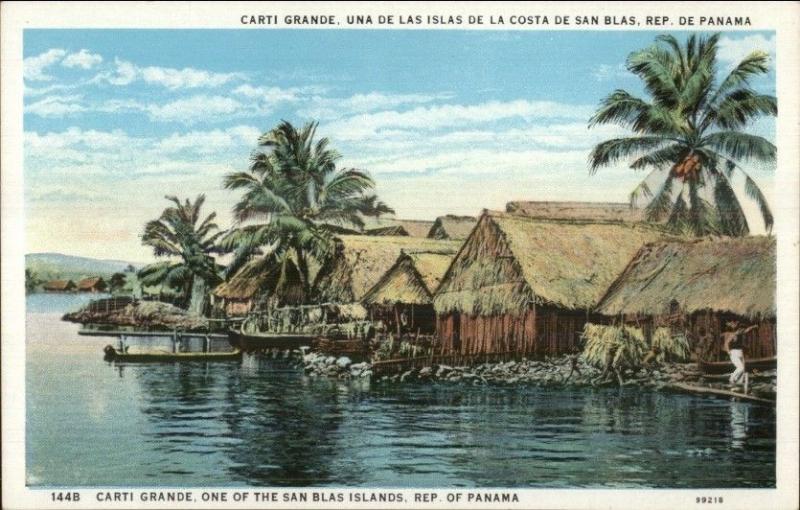 Carti Grande San Blas Islands Panama Thatch Roof Homes c1920 Postcard