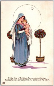Mother Mary Gently Cradling Jesus Christ, Bethlehem Star, Holiday, Postcard
