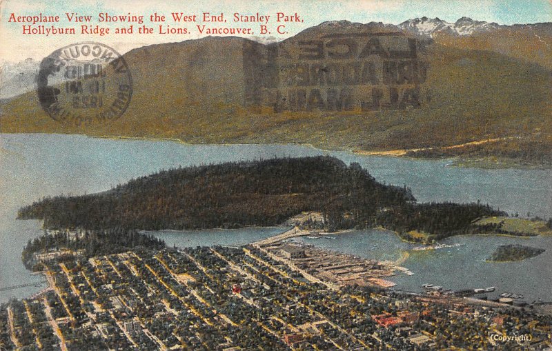 Aeroplane View of Stanley Park, Vancouver, Canada, Early Postcard, Used in 1929