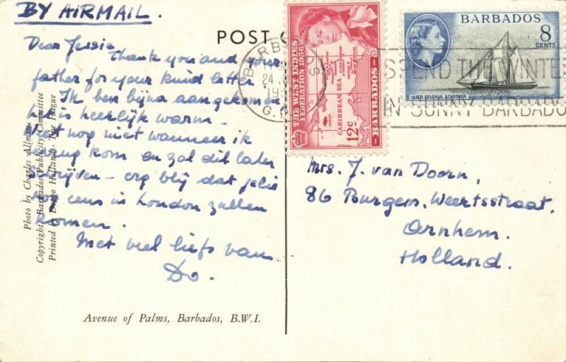 barbados, B.W.I., Avenue of Palms (1959) Stamps, Dutch Edition