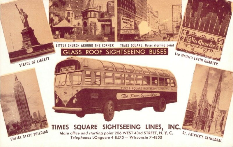 1950s Times Square NYC Glass Roof Sightseeing Bus Multi-View NOS New York Unused