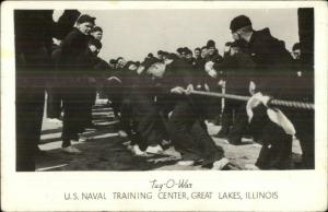 WWII Training Great Lakes IL Navy Tug-o-War Game Mailed by Sailor RPPC