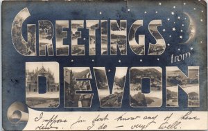 1905 Large Letter Greetings from Devon England UK Real Photo Postcard