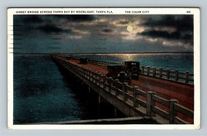 Tampa, FL-Florida, Gandy Bridge Tampa Bay Night Scene, Vintage c1938Postcard