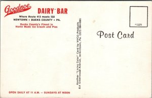 Postcard Goodnoe Farm Dairy Bar Restaurant Newtown Bucks County PA