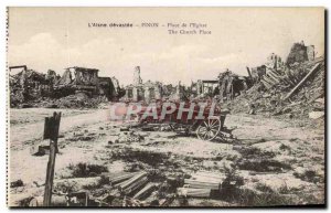 Old Postcard L & # 39Aisne devastated Pinon Place From & # 39Eglise Army