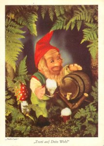 Pucki-Lucki dwarf puppet cheers beer Switzerland 1968 greetings postcard